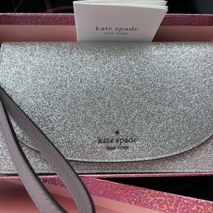 Kate spade NY glitter flap wristlet clutch